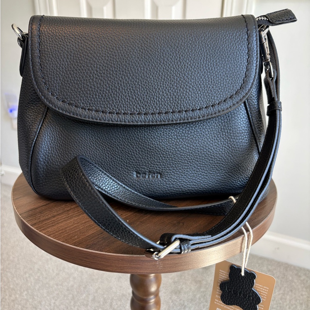 Black Genuine Leather Saddle Crossbody Bag